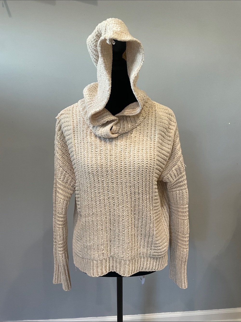 Cozy Hooded Cable Knit Sweater - Cream Cyrus brand small super soft
